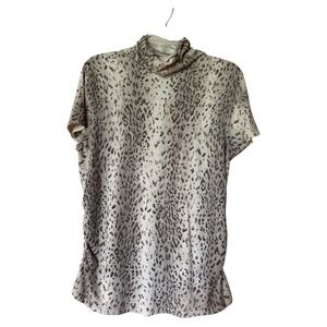 Chaus Vtg Womens Silk Angora Leopard Sweater‎ Mock Neck Short Sleeve Ruched XL
